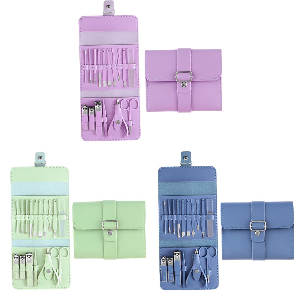 16x Manicure Set Nail Clippers Kit Manicure Ear Spoon for Home Travel Purple