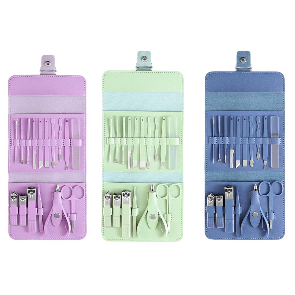 16x Manicure Set Nail Clippers Kit Manicure Ear Spoon for Home Travel Purple