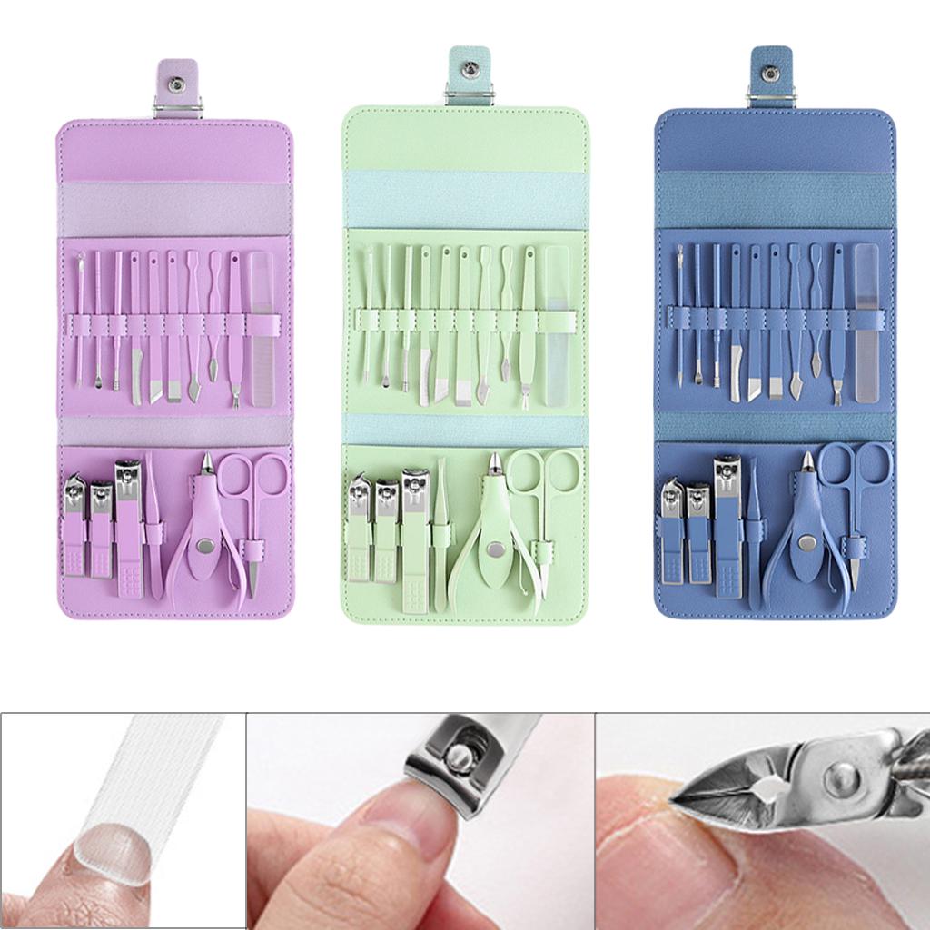 16x Manicure Set Nail Clippers Kit Manicure Ear Spoon for Home Travel Purple