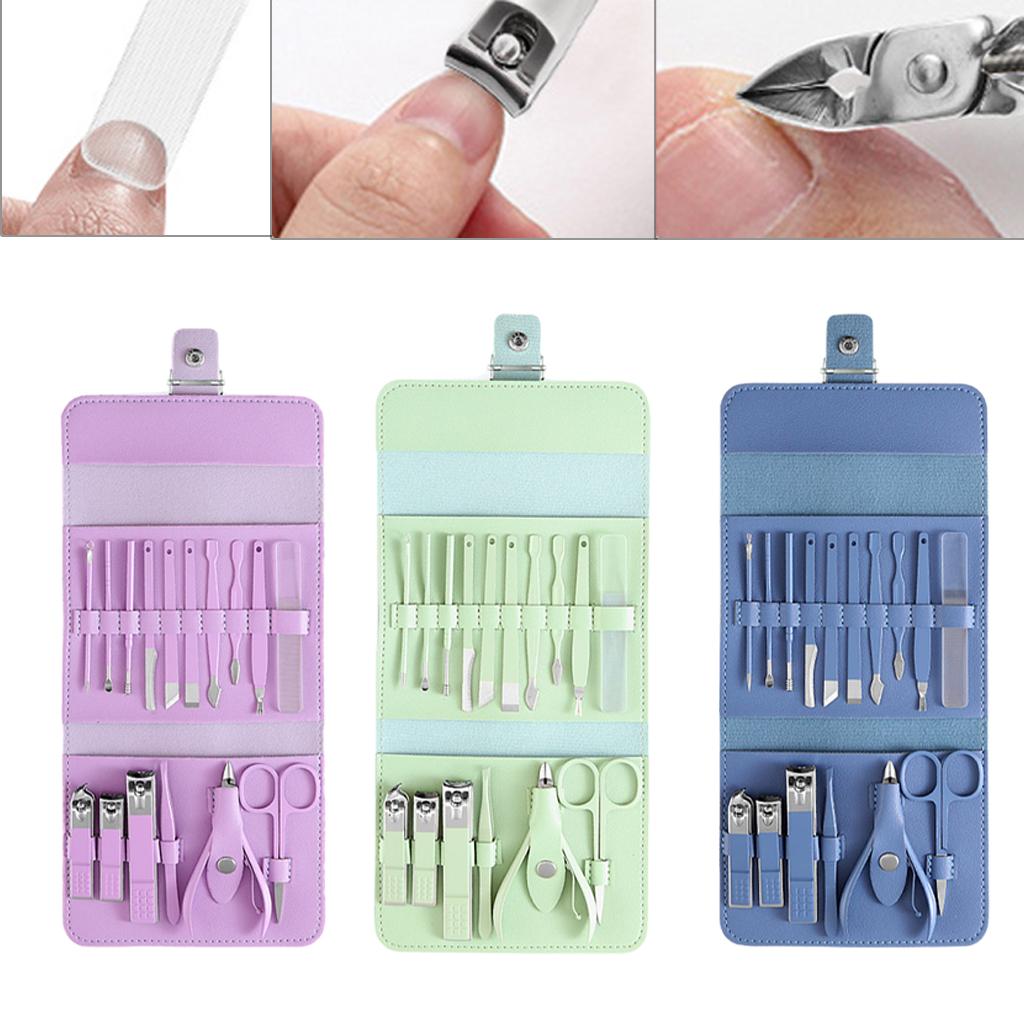 16x Manicure Set Nail Clippers Kit Manicure Ear Spoon for Home Travel Purple