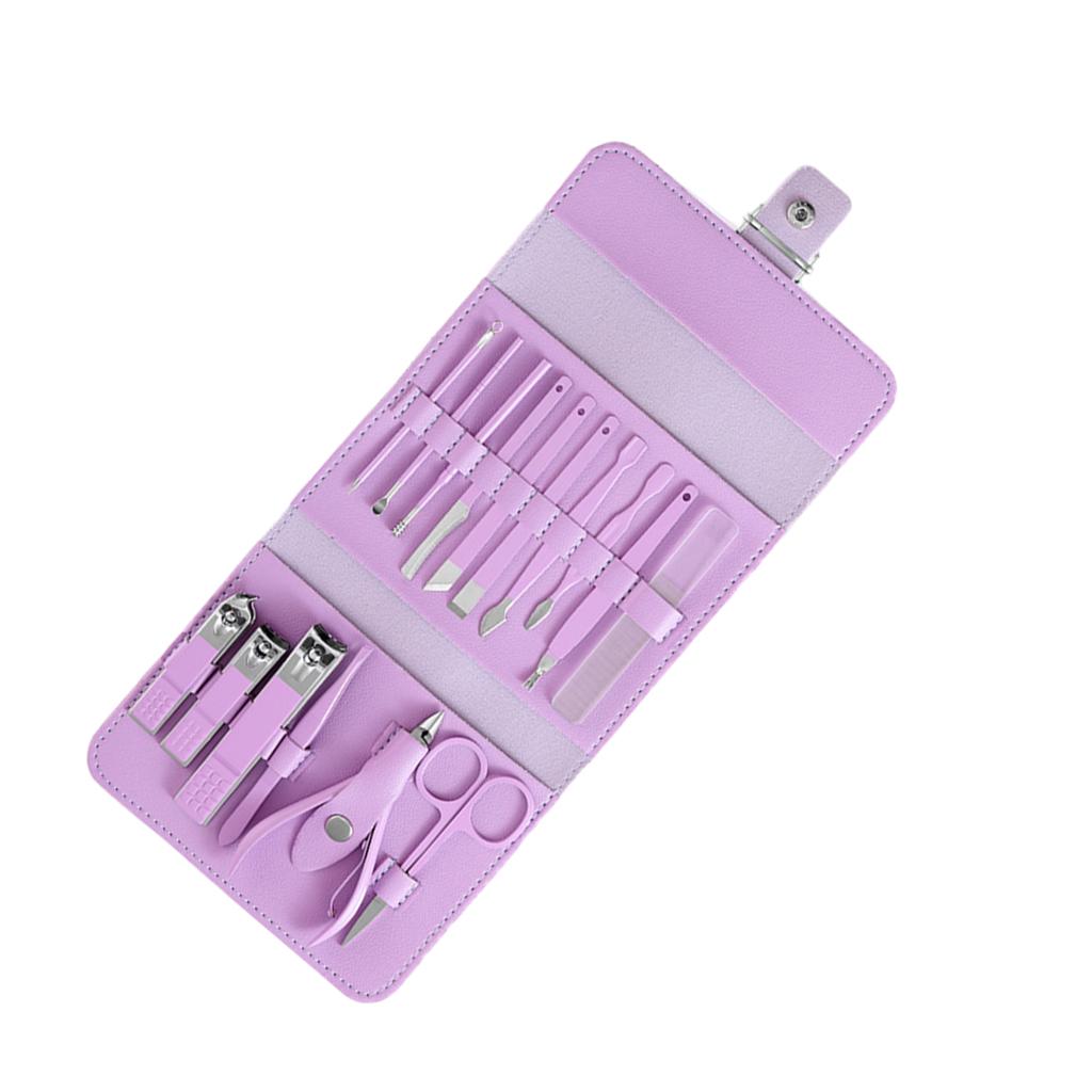16x Manicure Set Nail Clippers Kit Manicure Ear Spoon for Home Travel Purple