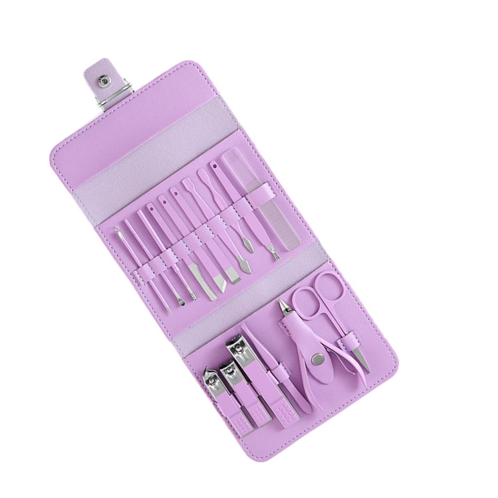16x Manicure Set Nail Clippers Kit Manicure Ear Spoon for Home Travel Purple