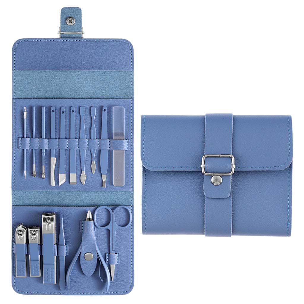 16x Manicure Set Nail Clippers Kit Manicure Ear Spoon for Home Travel Blue
