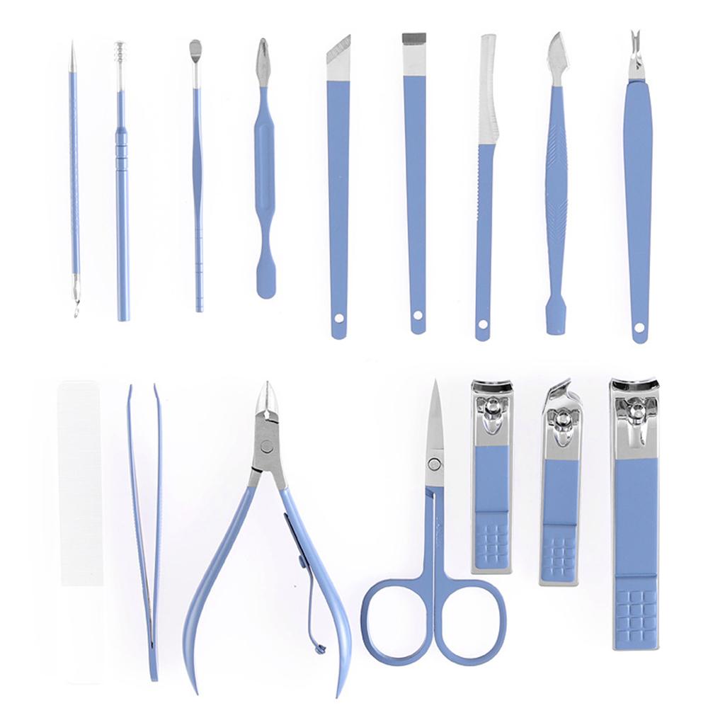 16x Manicure Set Nail Clippers Kit Manicure Ear Spoon for Home Travel Blue