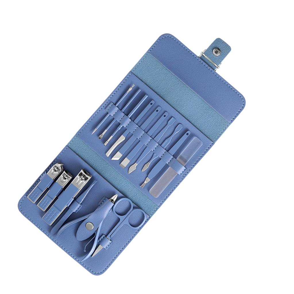 16x Manicure Set Nail Clippers Kit Manicure Ear Spoon for Home Travel Blue