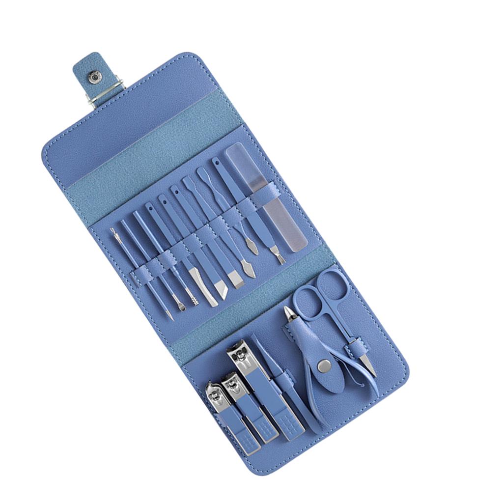 16x Manicure Set Nail Clippers Kit Manicure Ear Spoon for Home Travel Blue