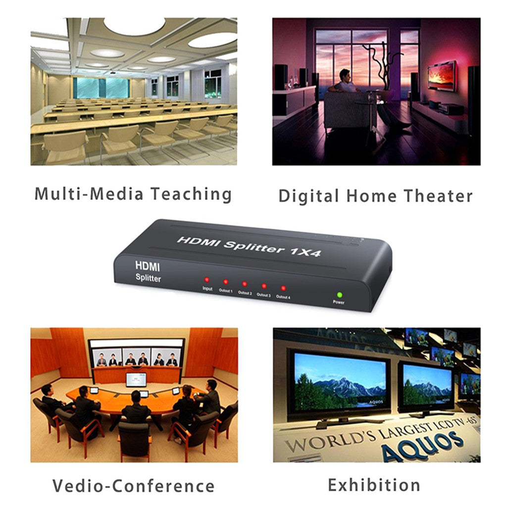 1x4 HDMI Divider Supports Full HD 4Kx2K and 3D Resolution Fits UK power