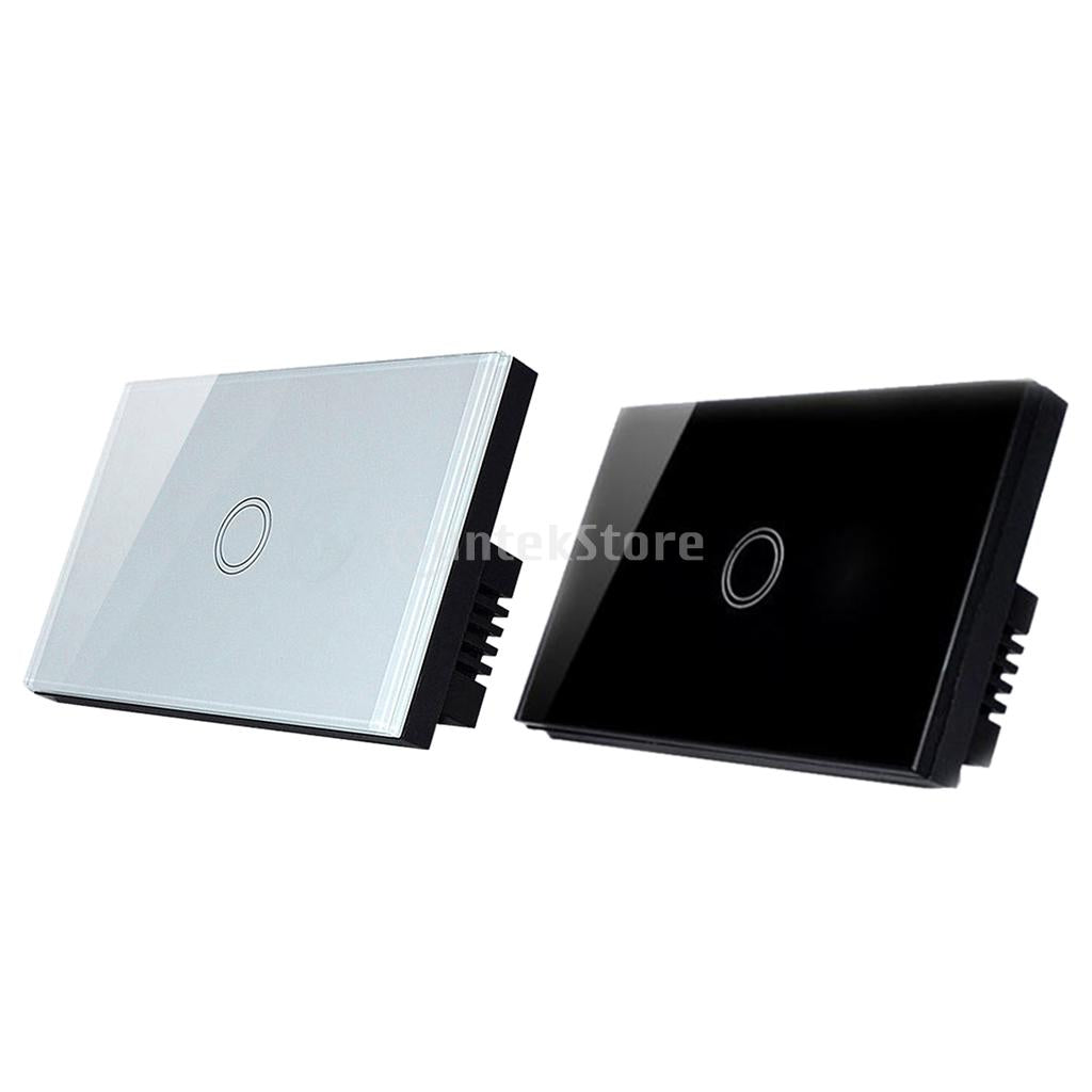 1 Way Wall Touch Panel Light Switch Crystal Glass Panel 120V 1 Gang - White