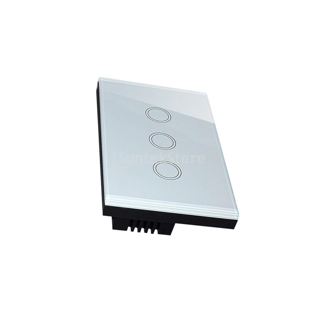 1 Way Wall Touch Panel Light Switch Crystal Glass Panel 120V 3 Gang - White