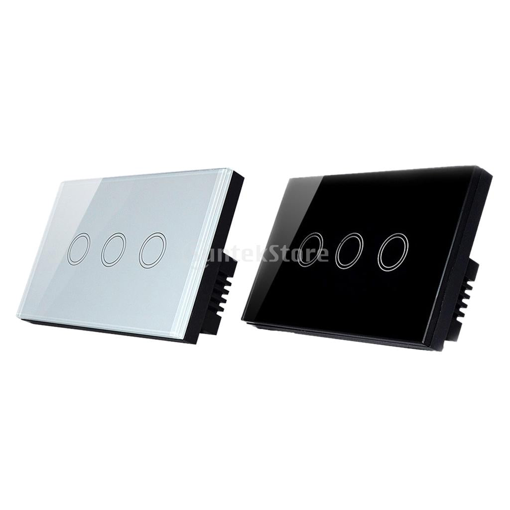 1 Way Wall Touch Panel Light Switch Crystal Glass Panel 120V 3 Gang - White