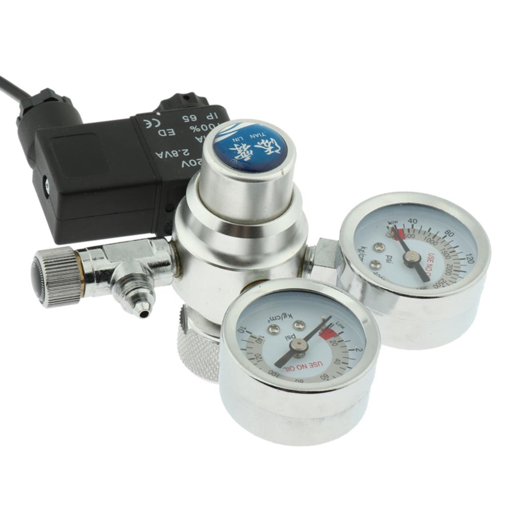 1Pc Aquarium CO2 Pressure Dual Gauge Solenoid Valve CO2 Control EU Plug 220V