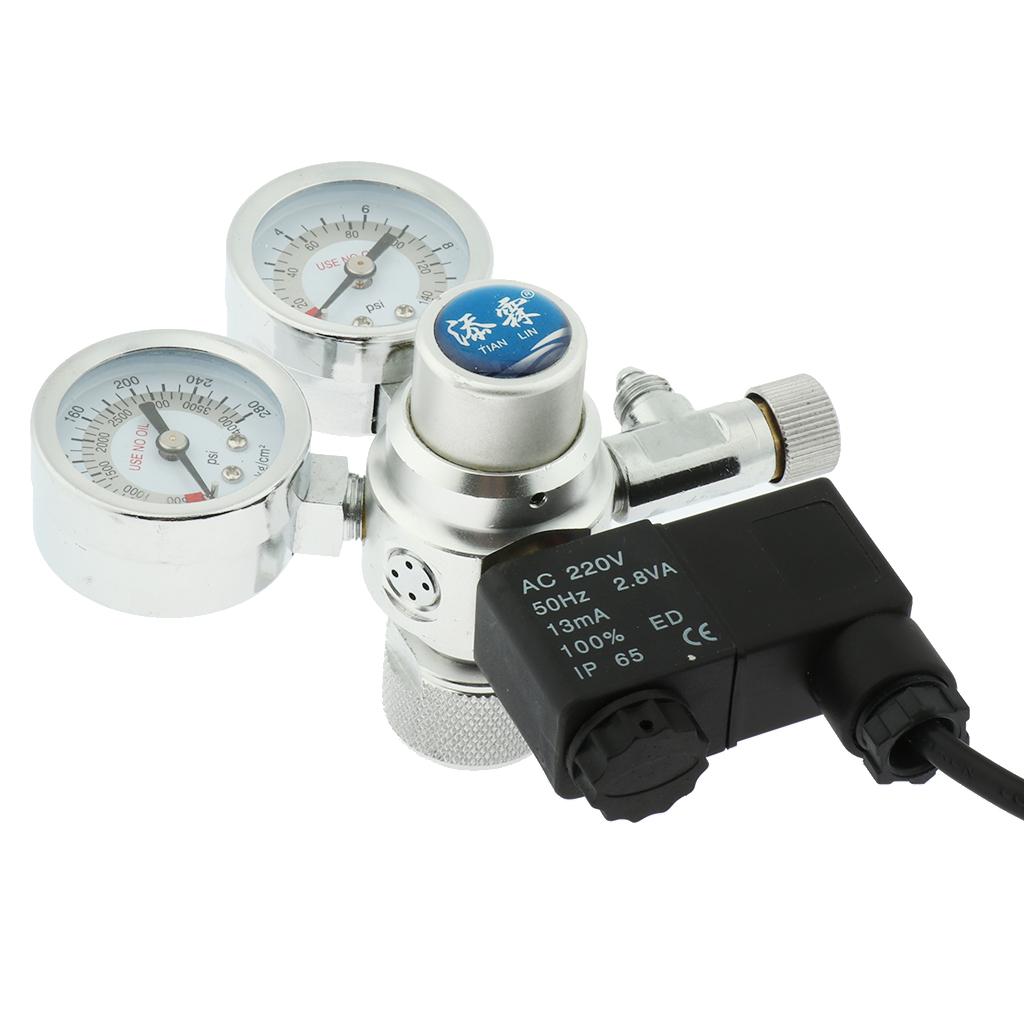 1Pc Aquarium CO2 Pressure Dual Gauge Solenoid Valve CO2 Control EU Plug 220V