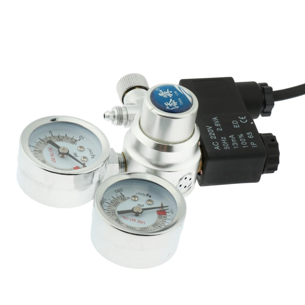 1Pc Aquarium CO2 Pressure Dual Gauge Solenoid Valve CO2 Control EU Plug 220V