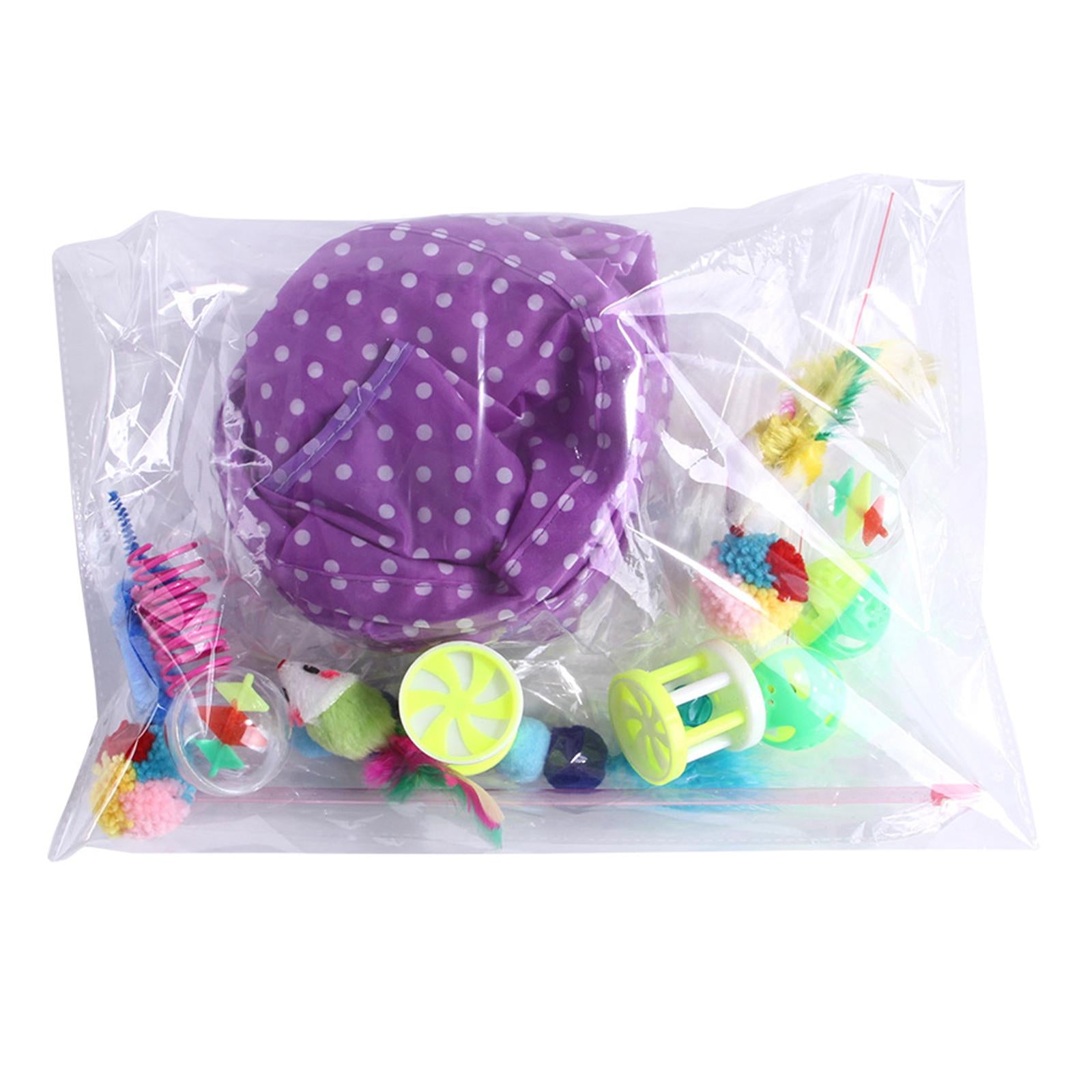 15Pcs Cat Toys Set Pet Feather Toy Teaser Wand Small Animals Bell Ball Purple Dot