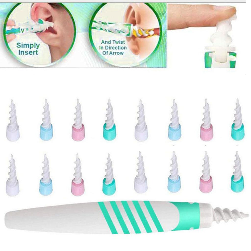 16-Pcs Ear Cleaner Wax Removal Remover Spiral Soft Swab Pick Q-Grips Kit