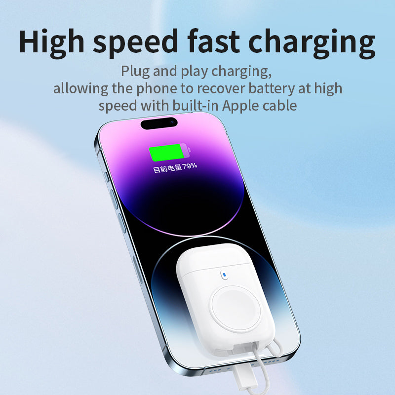 W01 Portable Wireless Charger for Apple Watch Power Bank Magnetic Travel Smart Watch Charger - White - UNIQBUY