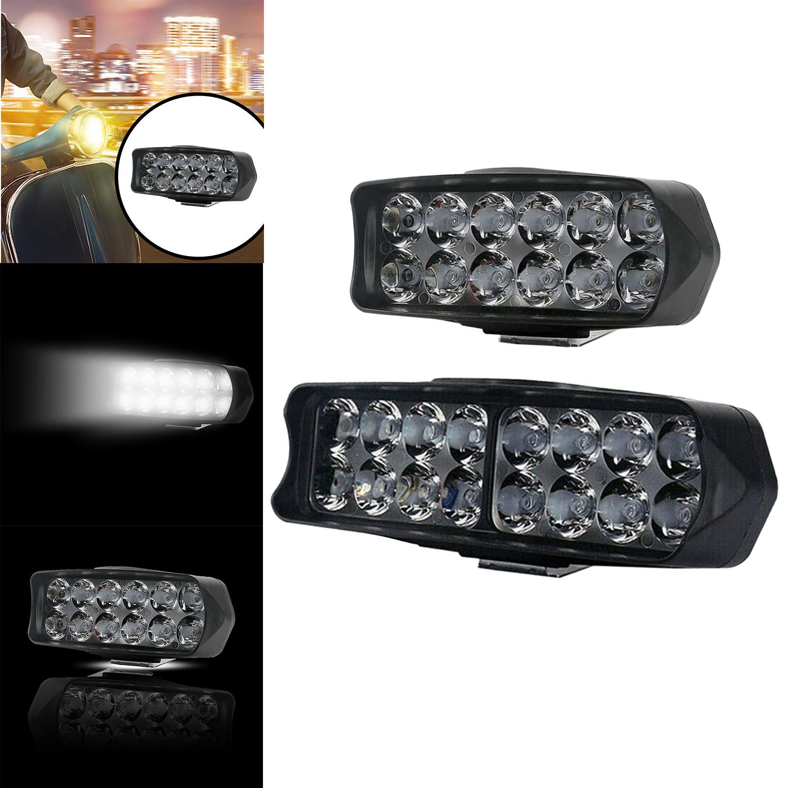 Waterproof Motorcycle Front Light Spot Headlight Super Bright 12 LED 18W