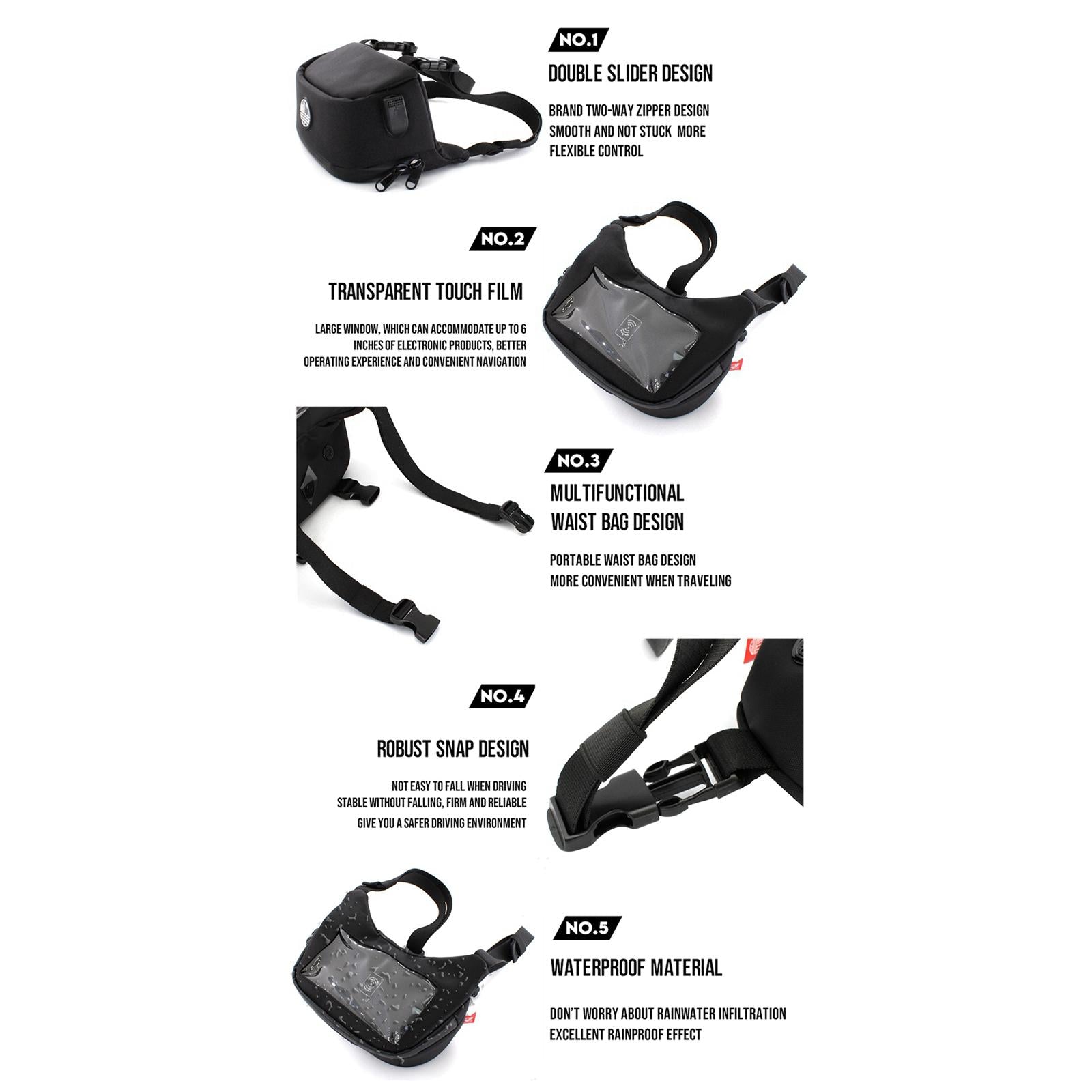 Rechargable Scooters Handlebar Phone Bag Storage with Transparent Pouch