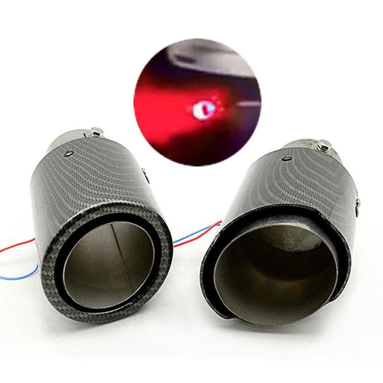 Car Universal Carbon Fiber Style Tailpipe Muffler Tip Red Light 01