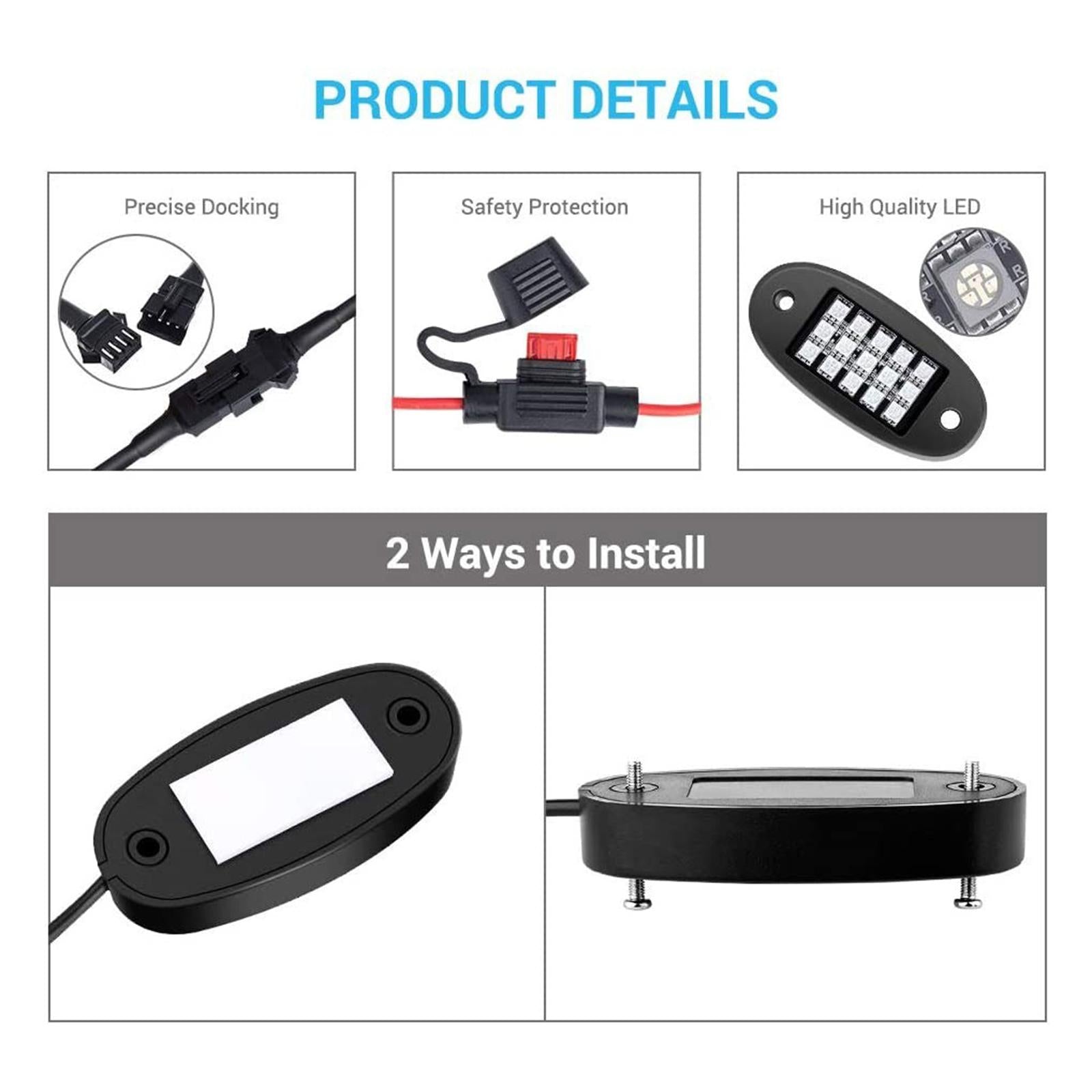 Universal Bluetooth APP RGB LED Rock Lights Set Music Lighting 6 Pods