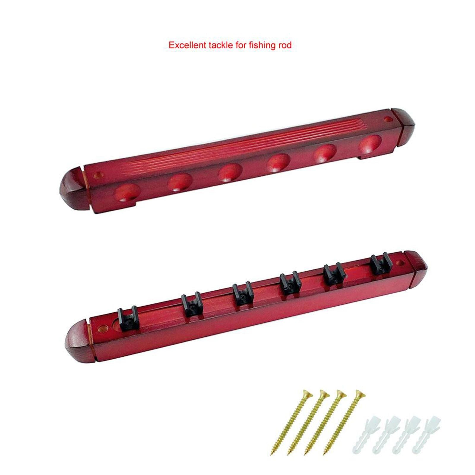 Wooden Pool Cue Rack Wall Mounted Stick Holder Stand with Clips for 6 Queues