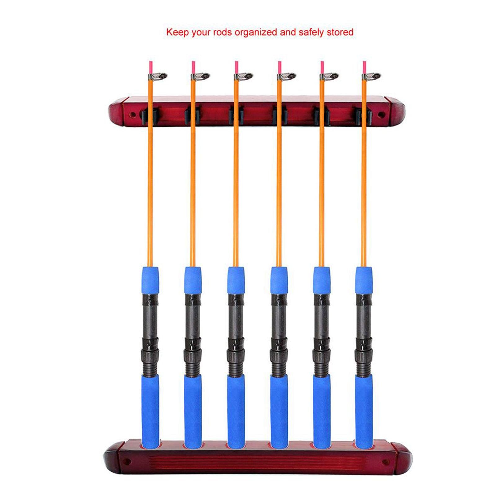 Wooden Pool Cue Rack Wall Mounted Stick Holder Stand with Clips for 6 Queues