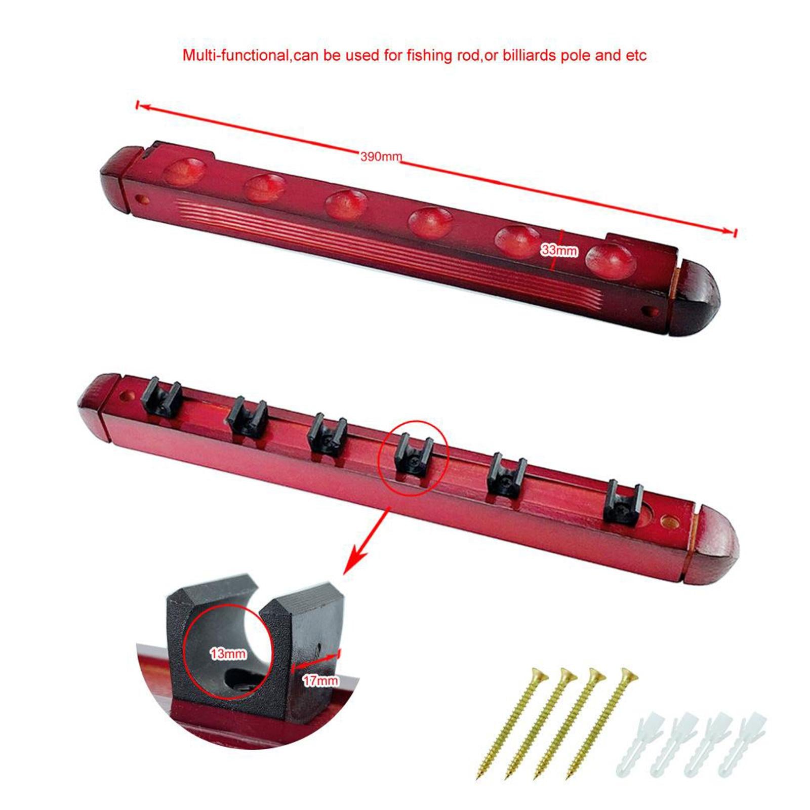 Wooden Pool Cue Rack Wall Mounted Stick Holder Stand with Clips for 6 Queues