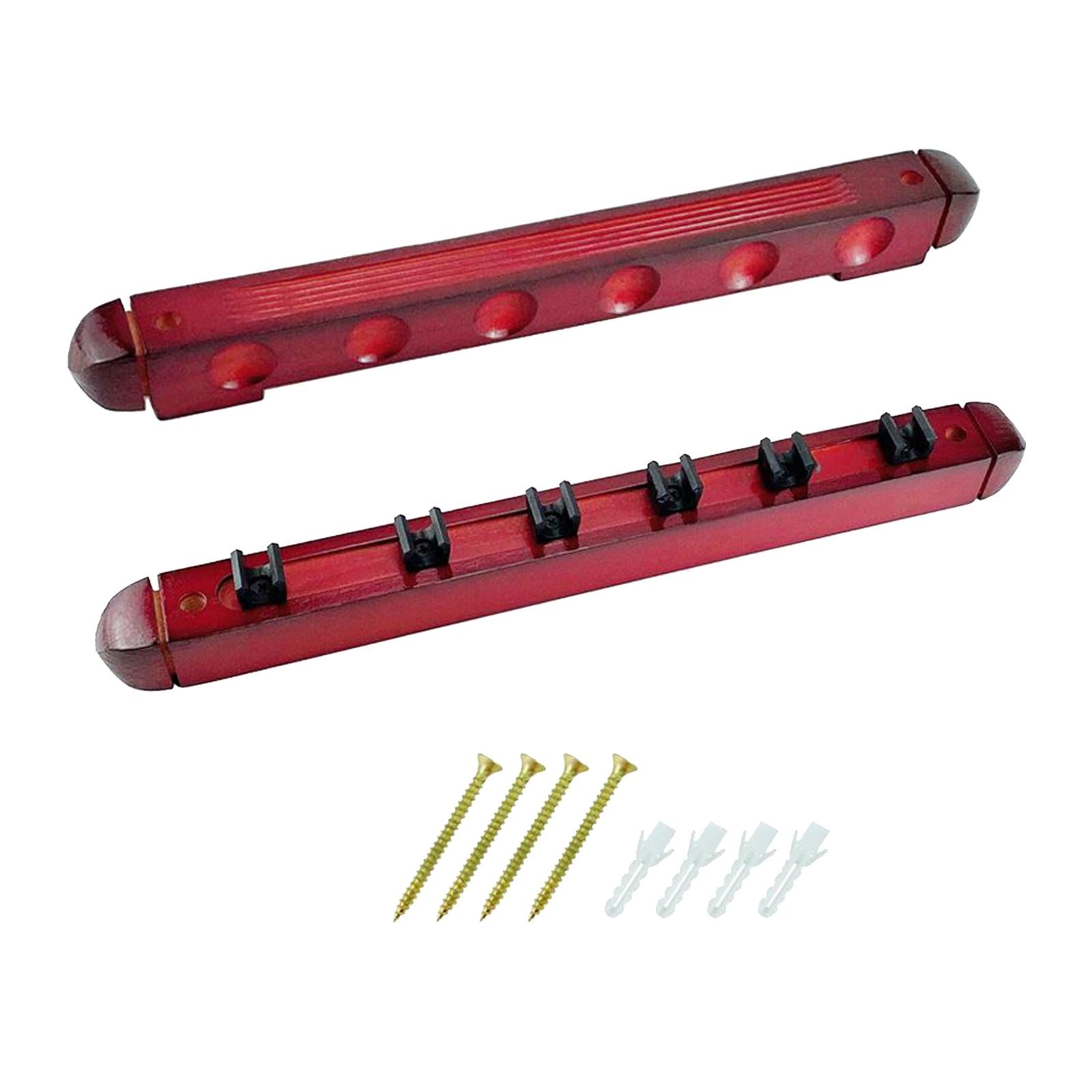 Wooden Pool Cue Rack Wall Mounted Stick Holder Stand with Clips for 6 Queues