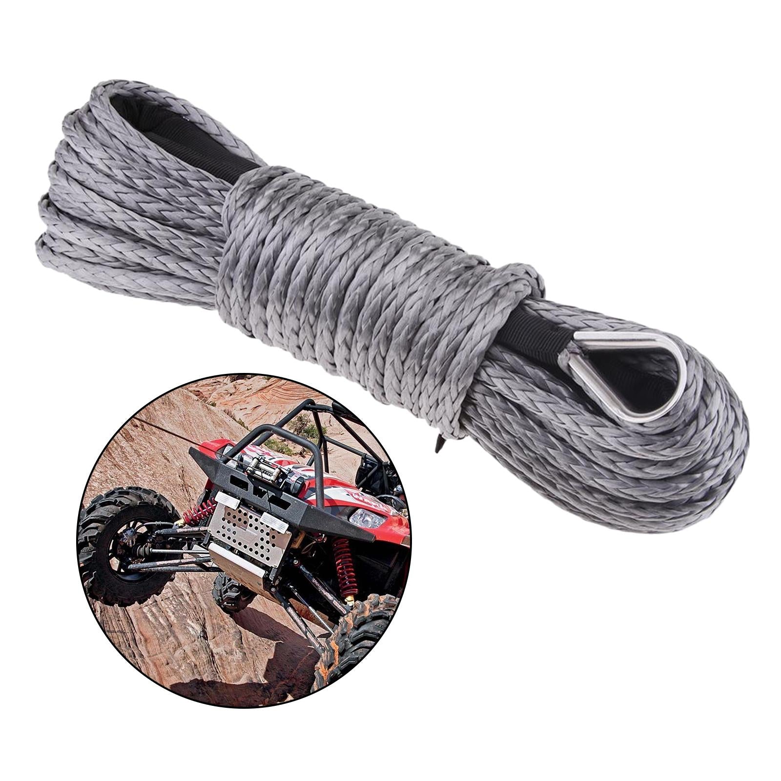 6mm x 15m Synthetic Fiber Winch Line Cable Rope for ATV UTV Boat Repairable Grey