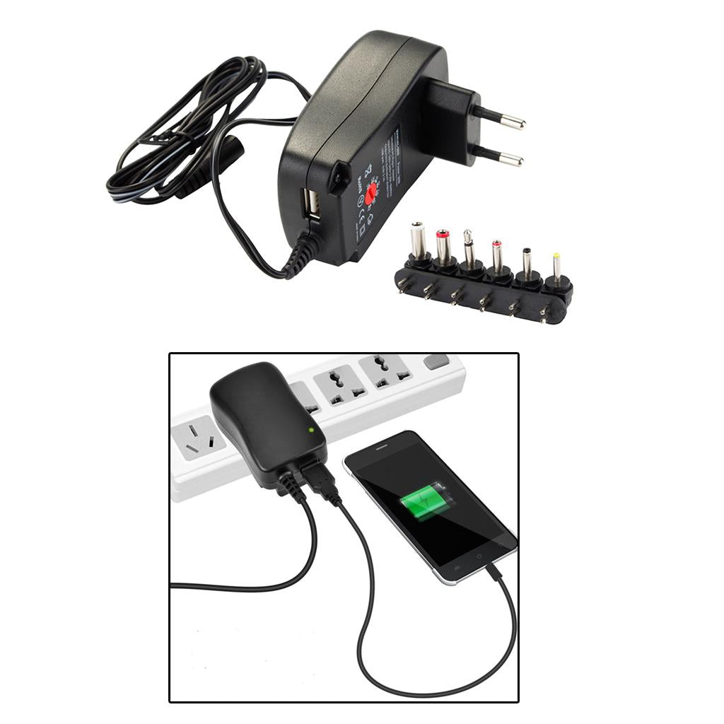 2.1A 30W 3V 4.5V 5V 6V 7.5V 9V 12V AC DC Charger USB Port Power Adapter