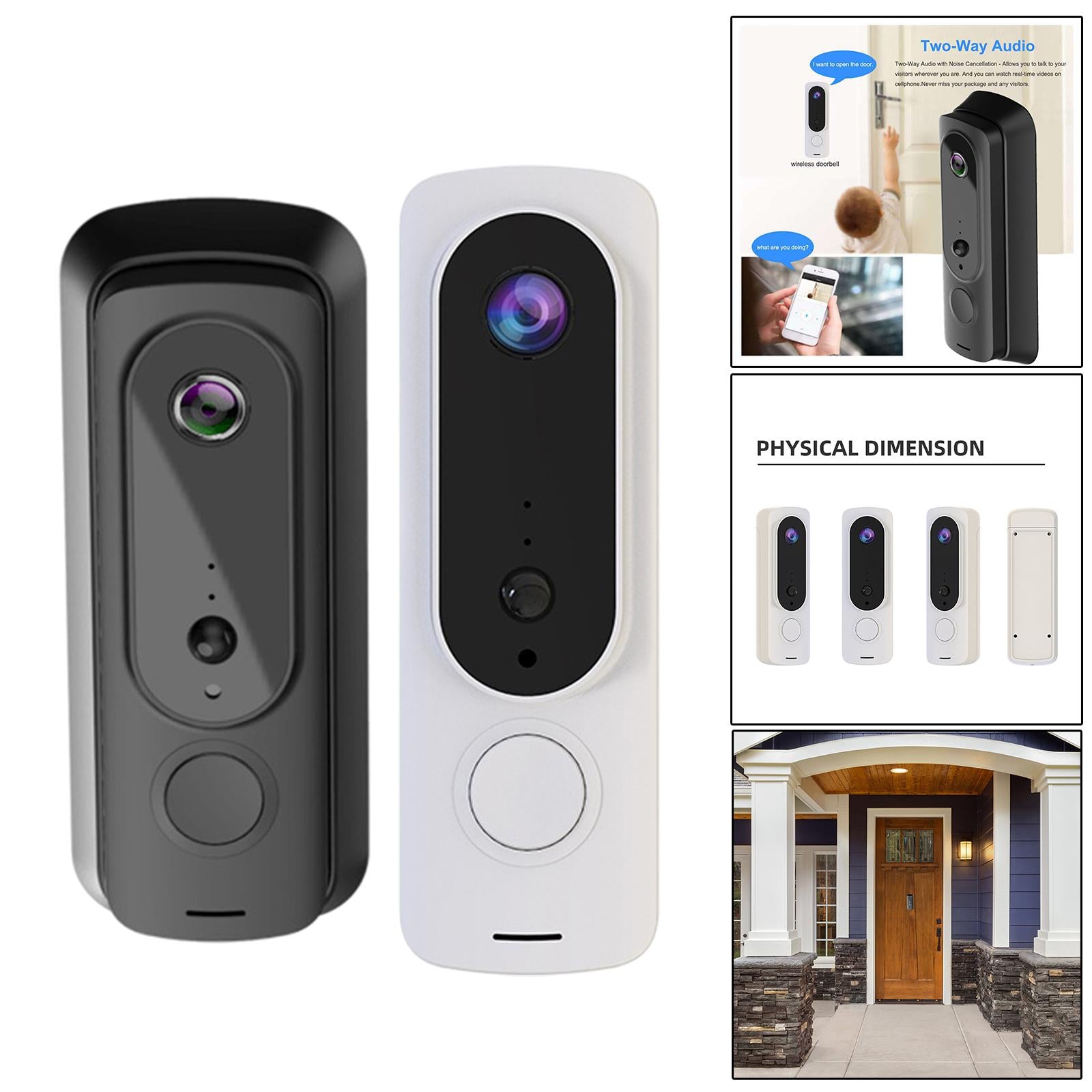 720P HD Video Doorbell Camera Doorbell Outdoor Security Two Way Audio Black
