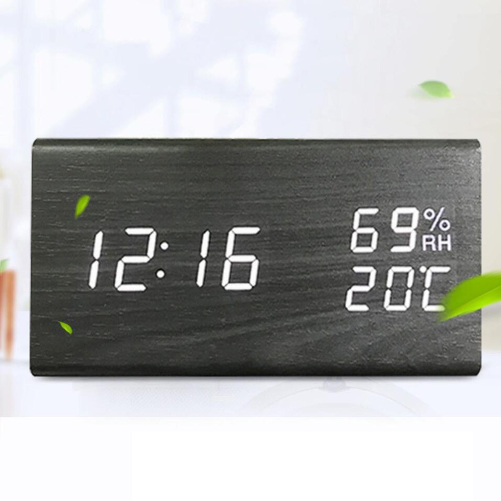 Wooden Time Display Digital Alarm Clock Dimmer Home Office Table Clocks