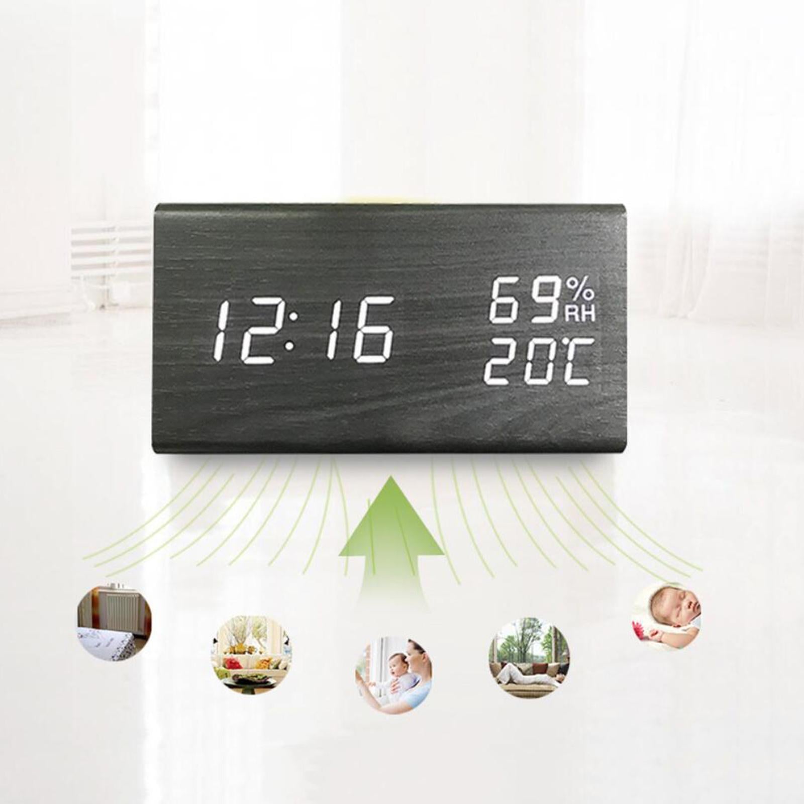 Wooden Time Display Digital Alarm Clock Dimmer Home Office Table Clocks