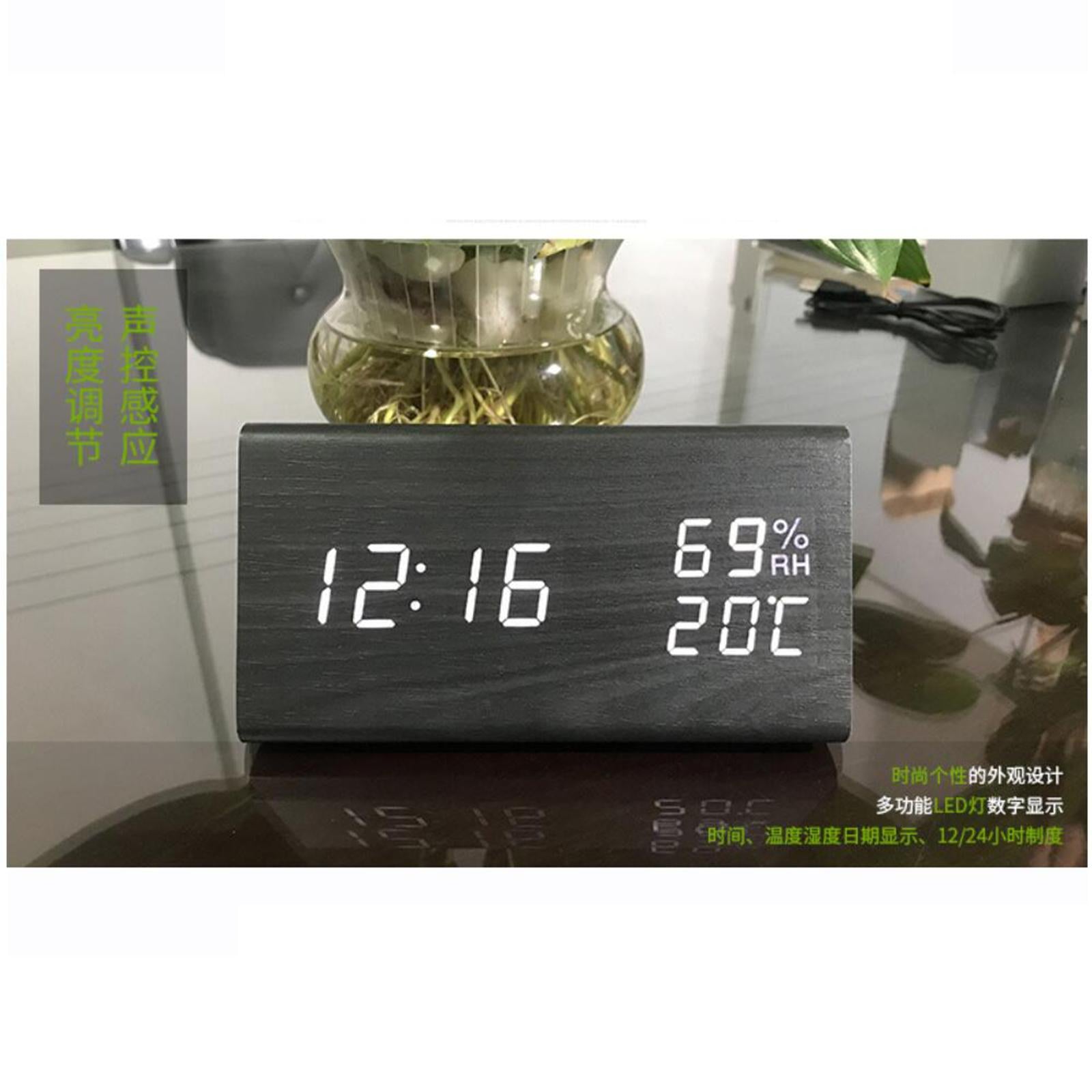 Wooden Time Display Digital Alarm Clock Dimmer Home Office Table Clocks