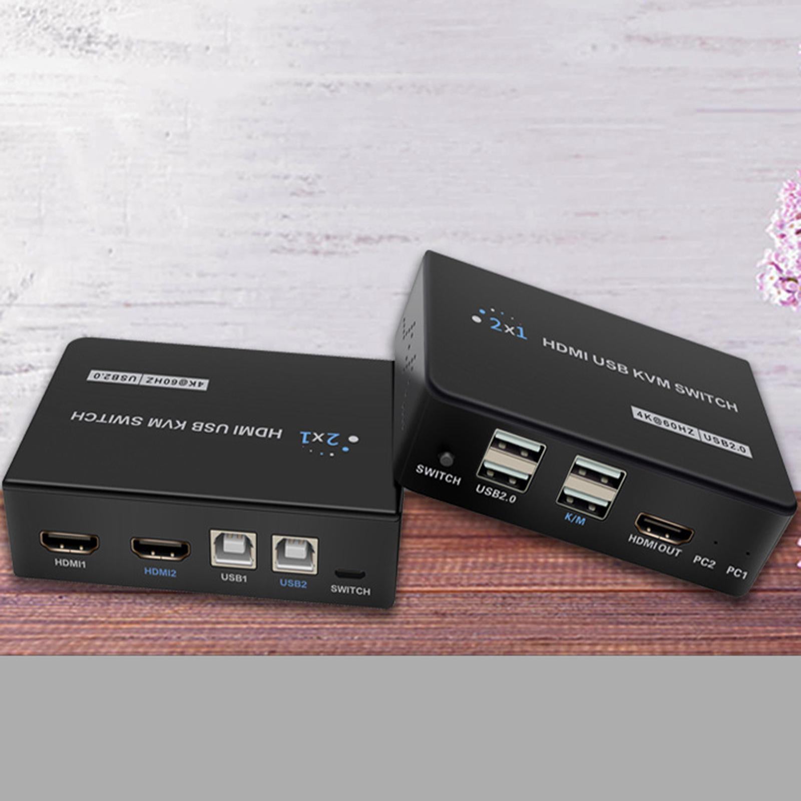 USB 2.0 KVM Switch 2 Port with USB Cable for Mouse Keyboard Monitor Sharing