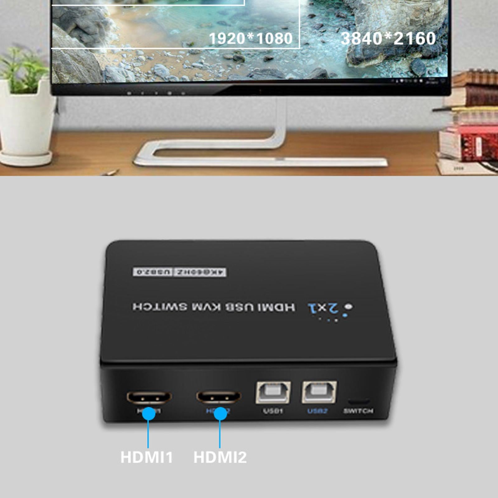 USB 2.0 KVM Switch 2 Port with USB Cable for Mouse Keyboard Monitor Sharing