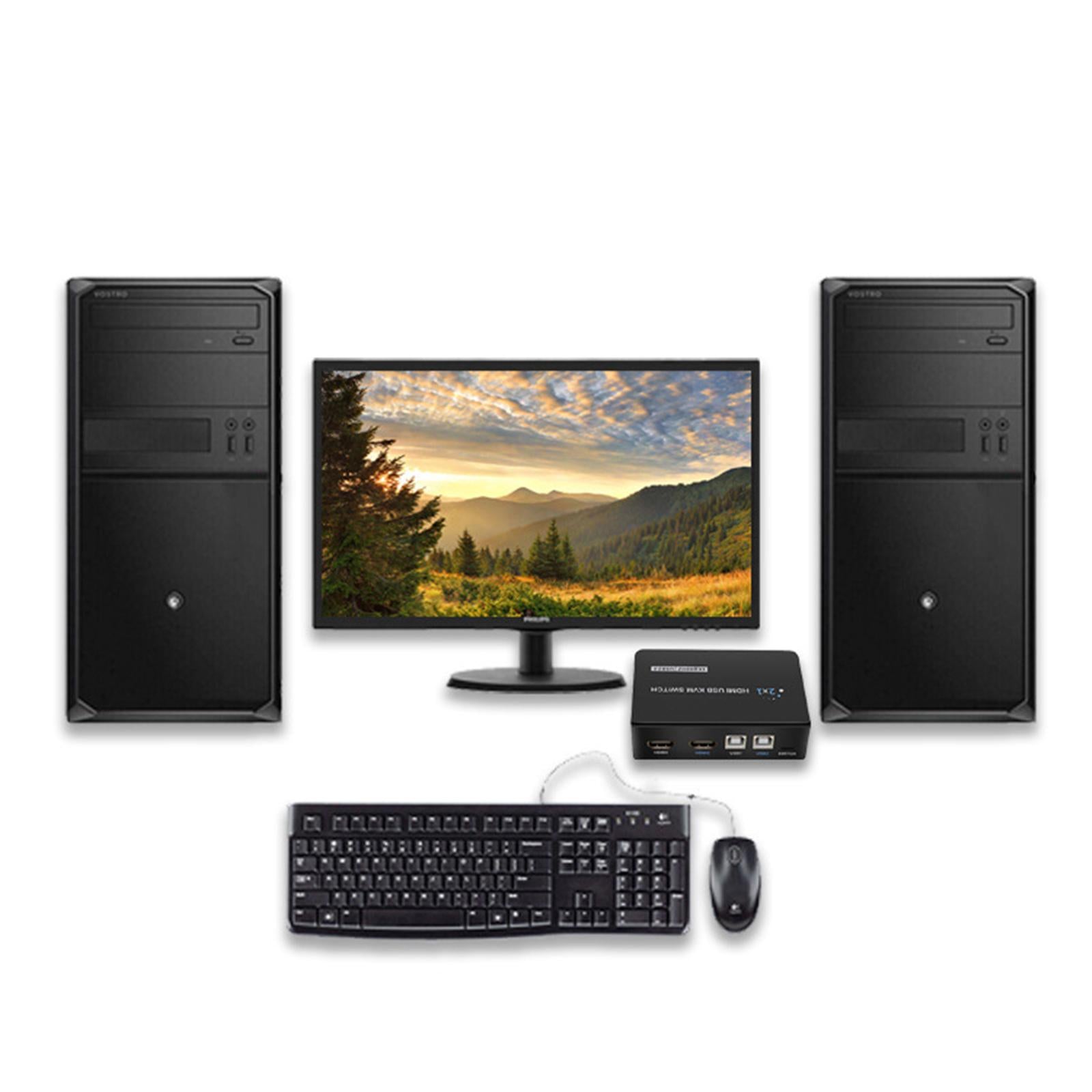 USB 2.0 KVM Switch 2 Port with USB Cable for Mouse Keyboard Monitor Sharing