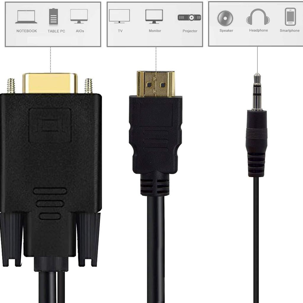HDMI to VGA Adapter, Video Converter for PC Monitor HDTV With Audio 6Ft