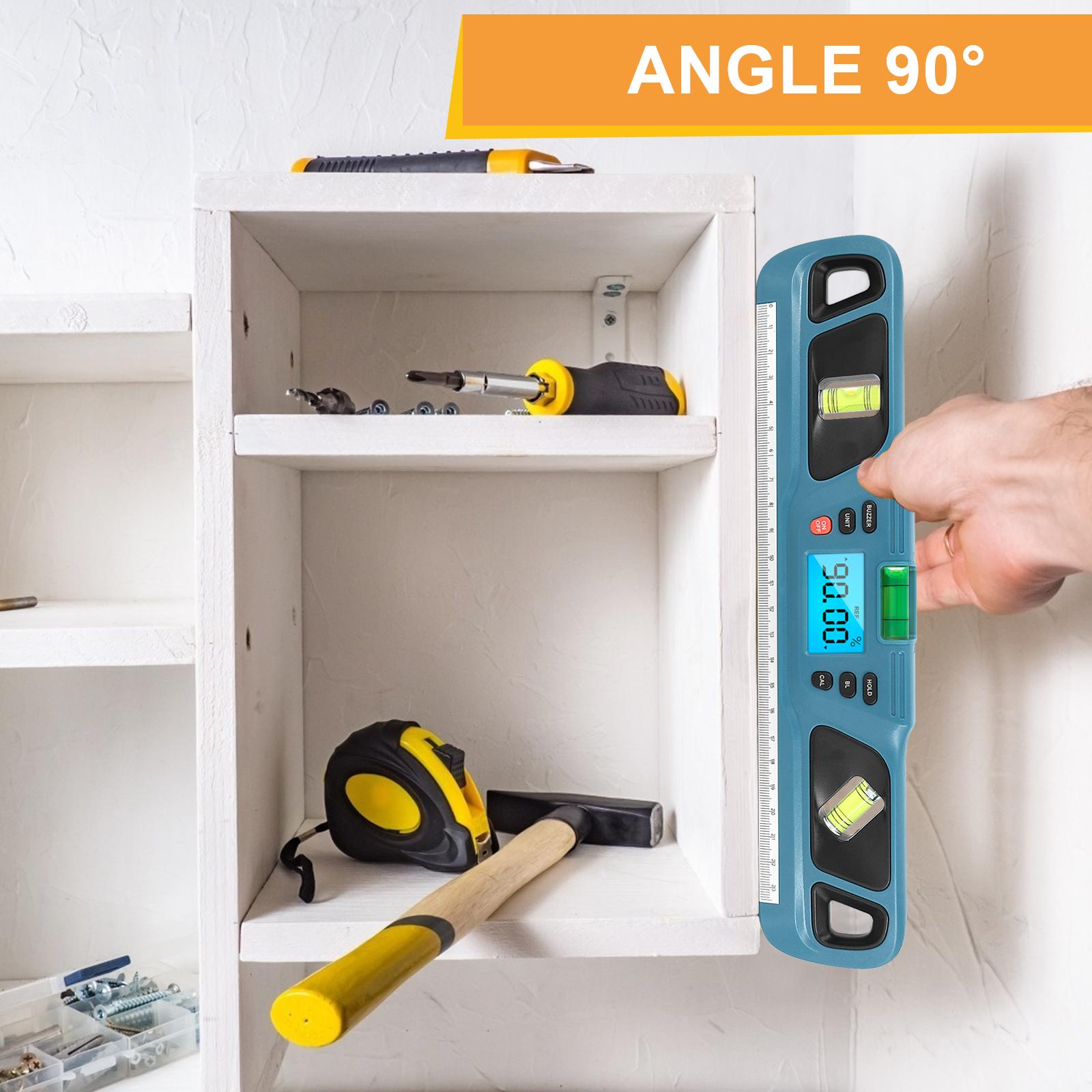 360 Degree Digital Level Inclinometer Ruler with Magnets LED Display Blue