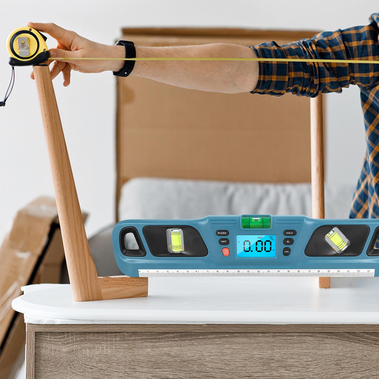 360 Degree Digital Level Inclinometer Ruler with Magnets LED Display Blue