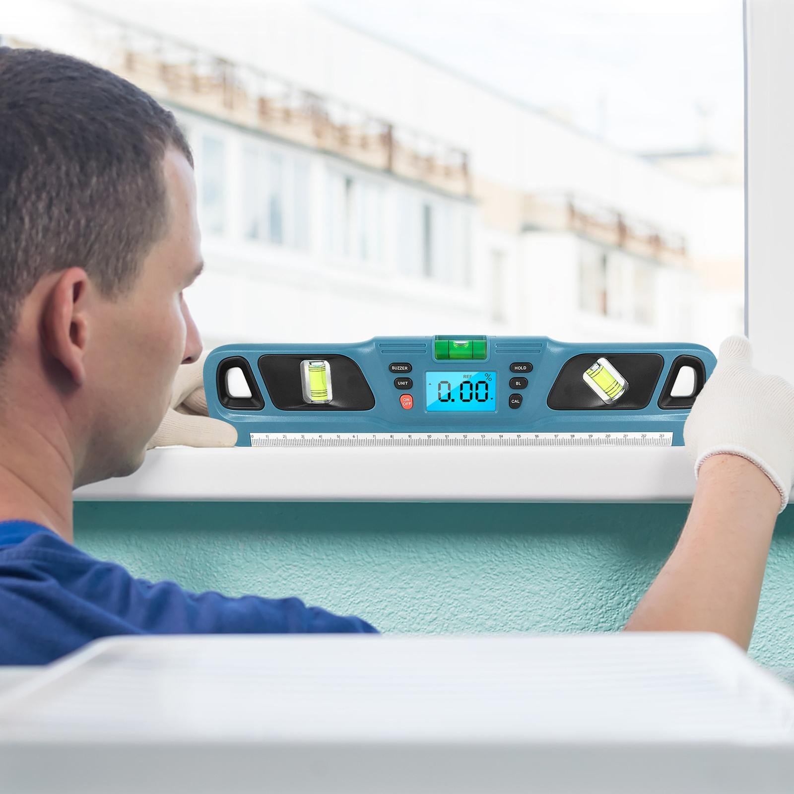 360 Degree Digital Level Inclinometer Ruler with Magnets LED Display Blue