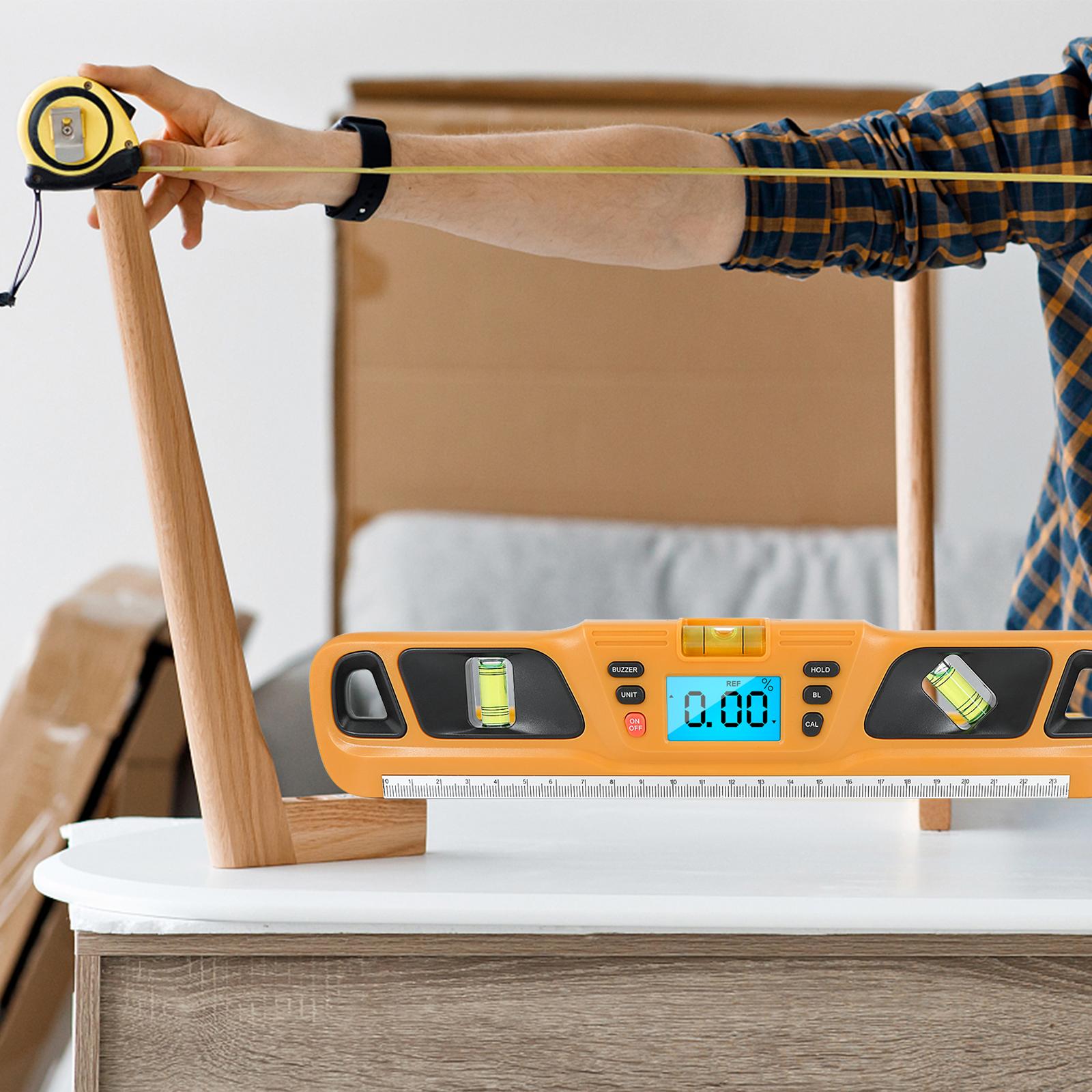 360 Degree Digital Level Inclinometer Ruler with Magnets LED Display Yellow