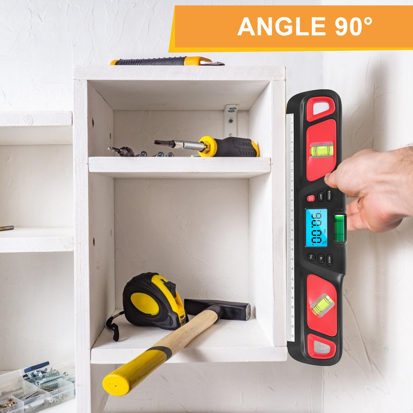 360 Degree Digital Level Inclinometer Ruler with Magnets LED Display Red