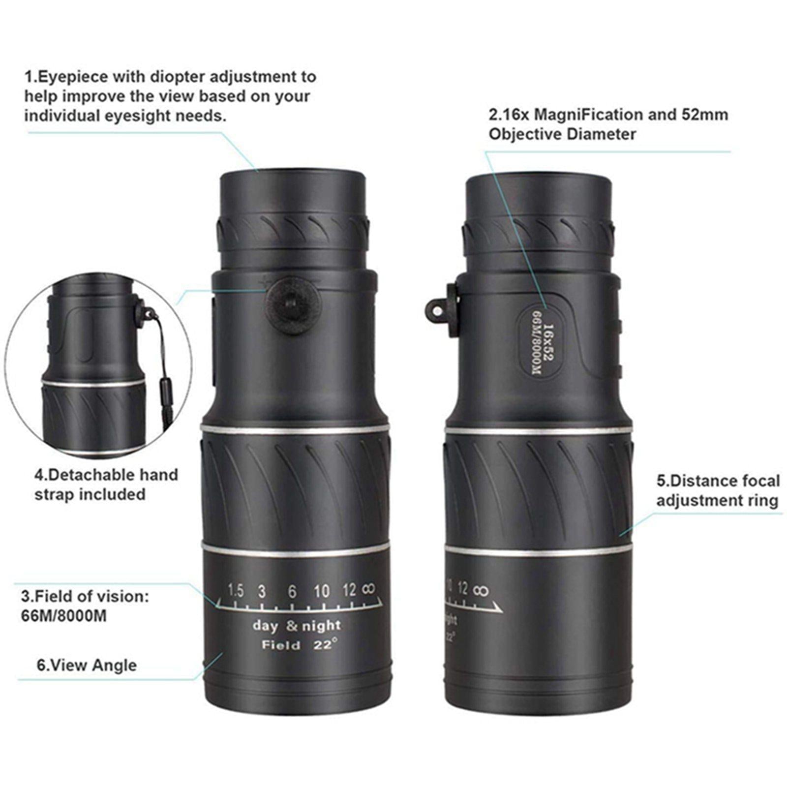16x52 Monocular Dual Focus Optics Zoom Lens BAK4 Prism Standard