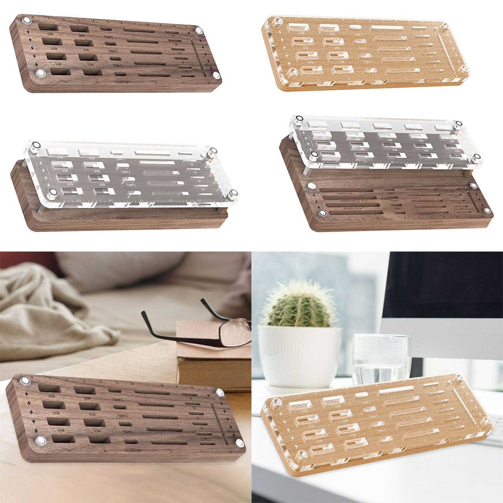 Storage Box Transparent Management Compact for Memory Card Home use Office 26 Slot Walnut