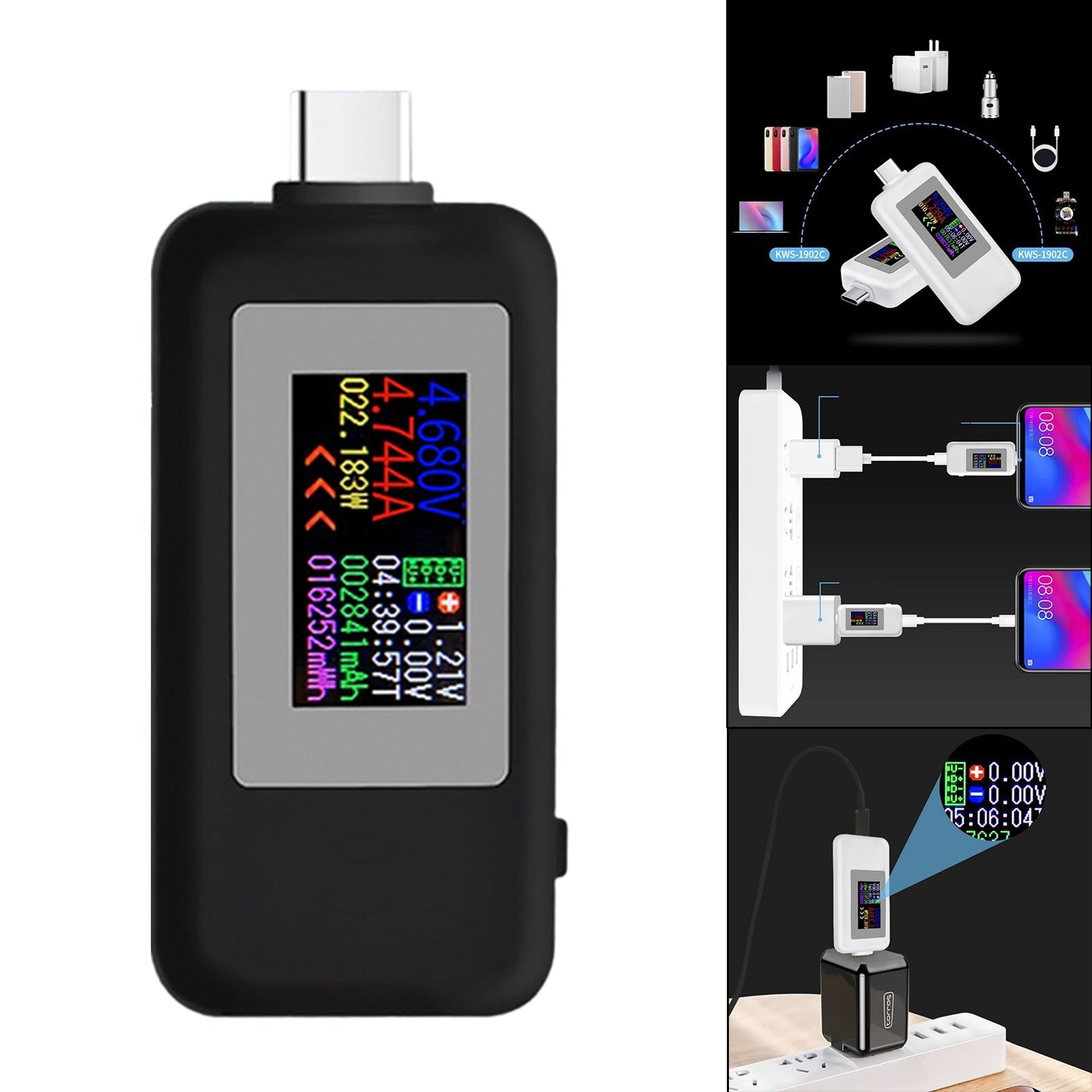 2-Way USB Type-C Tester HD Display Measurement Tool Tester Kws-1902C black