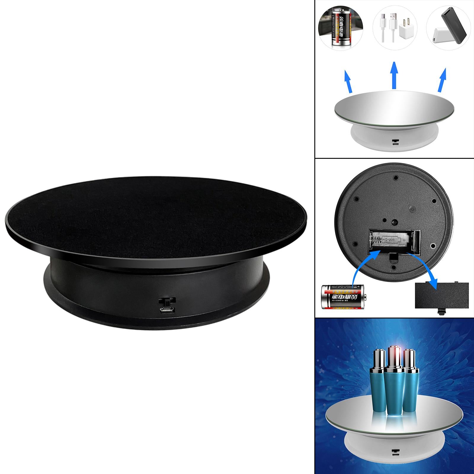 8 Rotating Display Stand USB Powered Turntable 2 Speed Toy Model Display Black Suede"