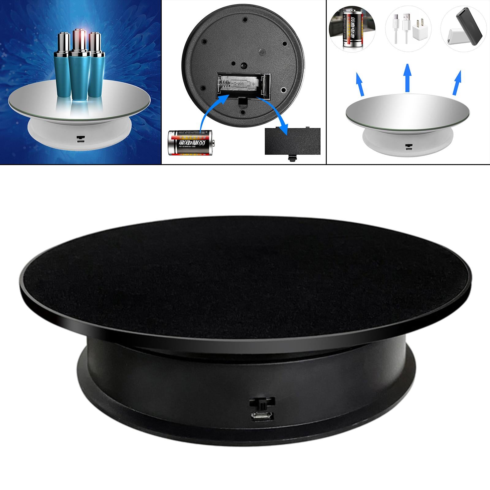 8 Rotating Display Stand USB Powered Turntable 2 Speed Toy Model Display Black Suede"