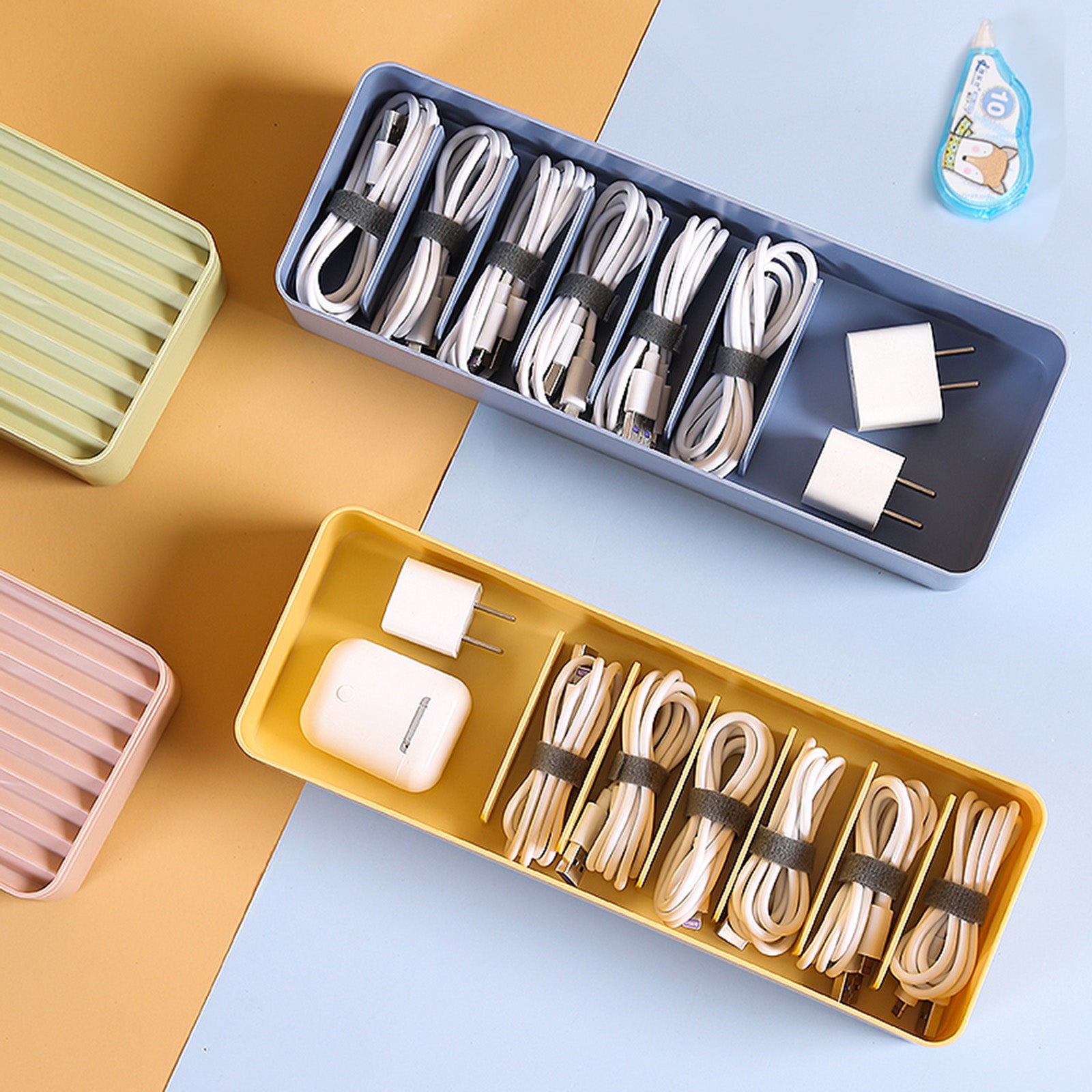 Plastic Cable Storage Boxs Organizer Dustproof Cover for Office Room Home Blue