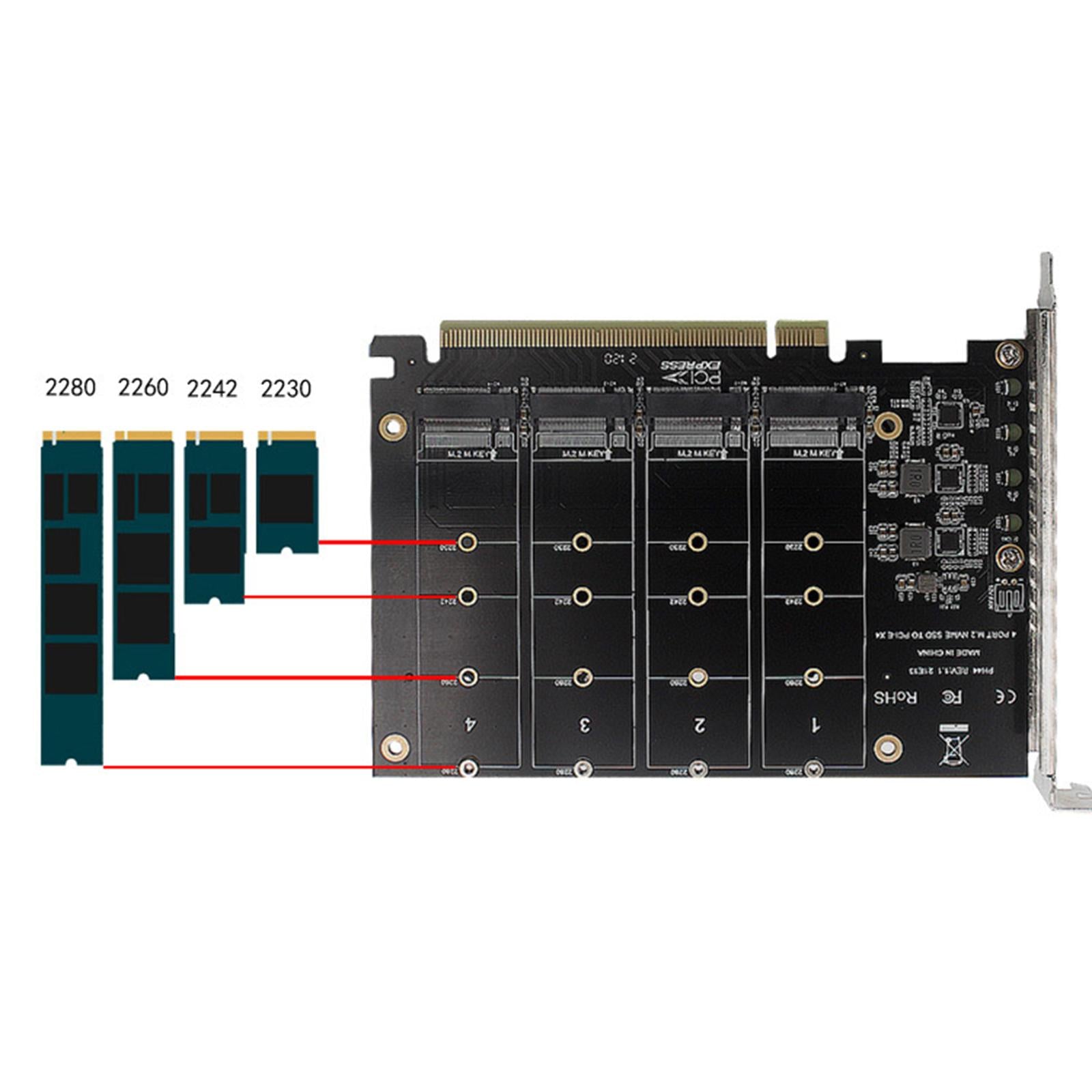 SSD RAID Array Expansion PCI-E Split 4-Disk NVMe PCI-EX16 M.2 Mkey for Btc